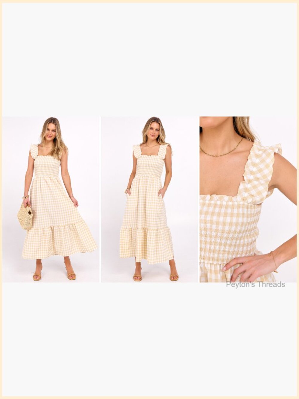 Womens Summer Casual Maxi Dress Ruffle Spaghetti Strap Smocked Long Dress - Picture 7 of 7